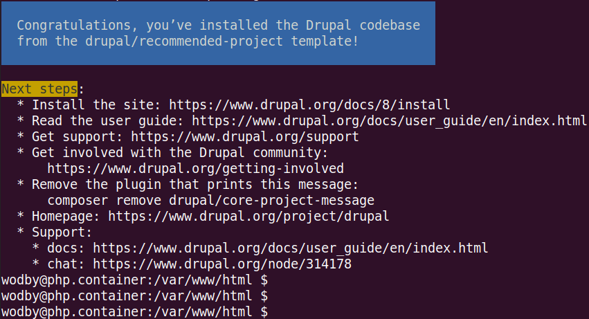 Drupal core project message