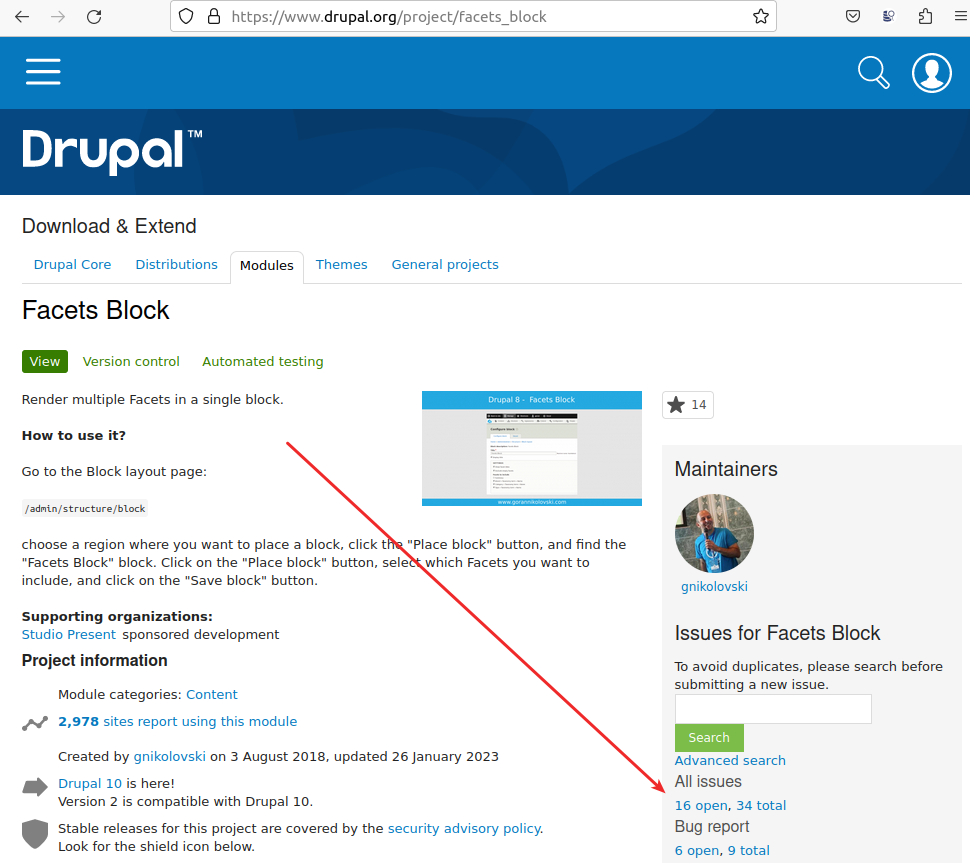 Drupal.org module issues