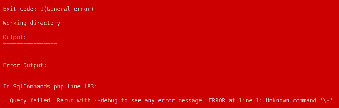 MariaDB import issue: Error at line 1: Unknown command '\-'