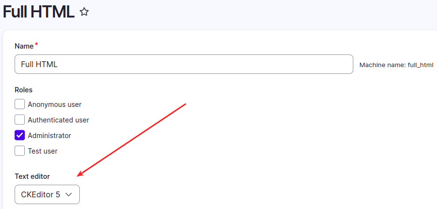 Drupal 10 text editor for text format
