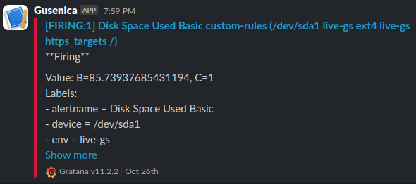 Grafana - Slack disk usage notification
