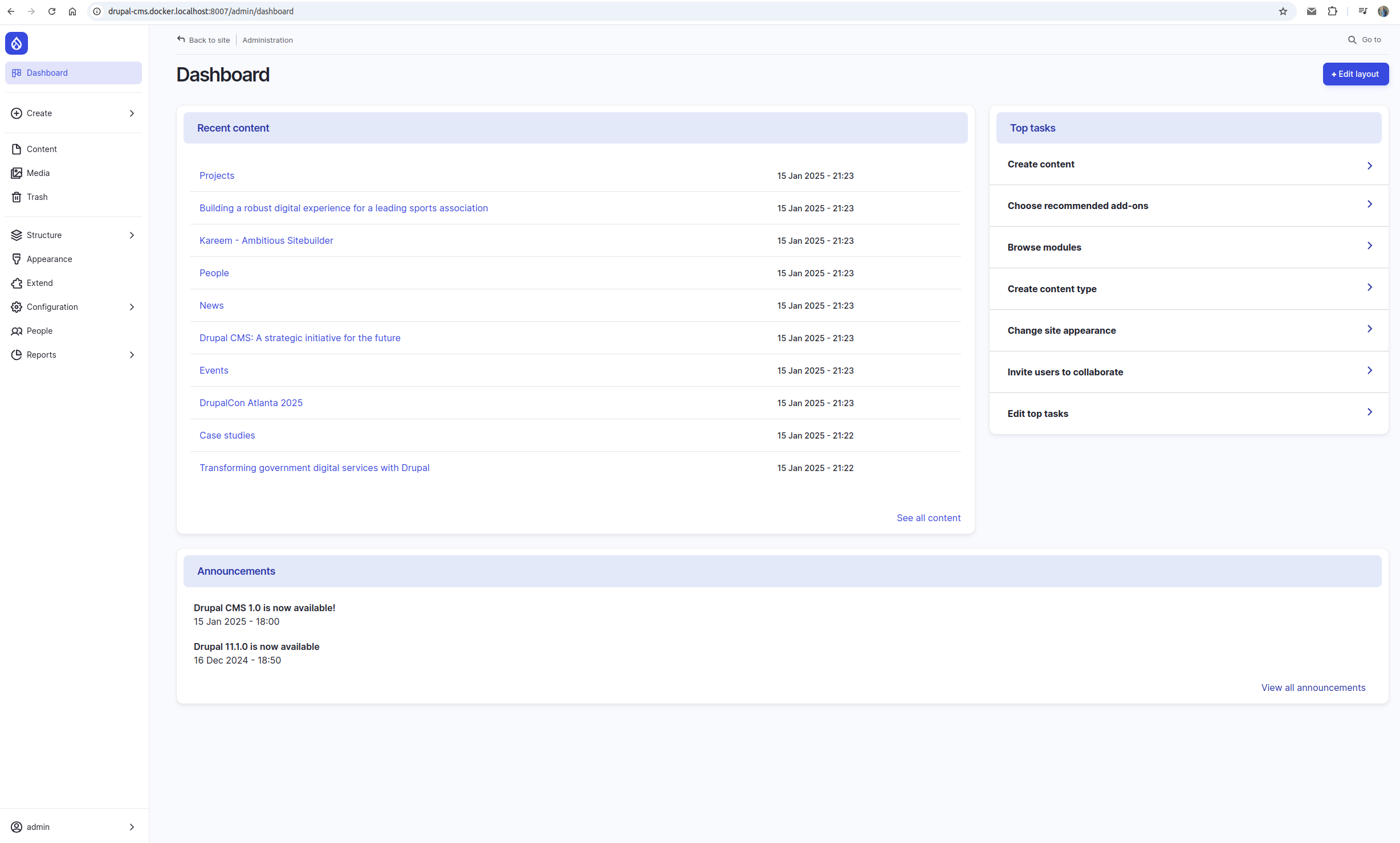 Drupal CMS - Dashboard