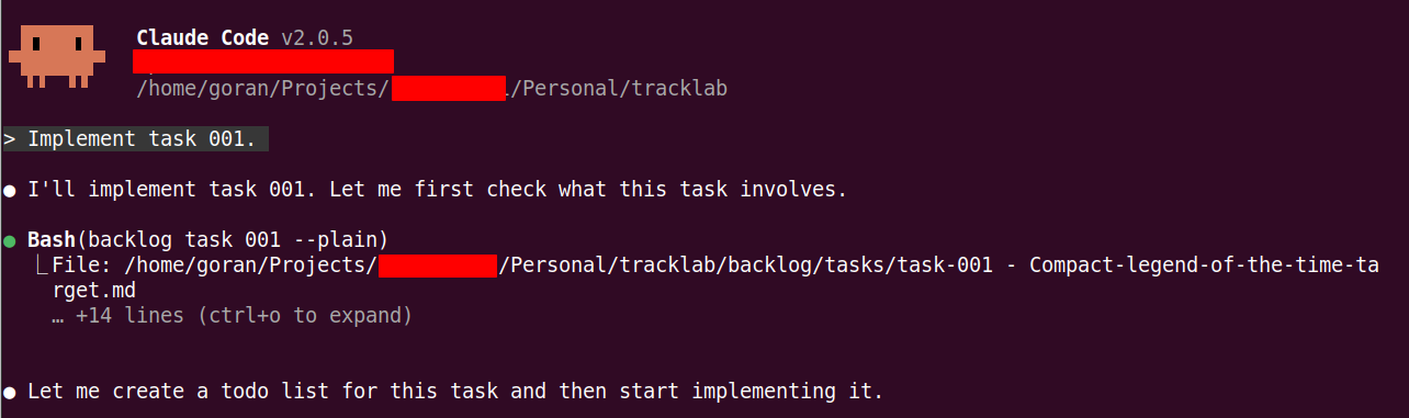 TrackLab - Backlog.md Claude Code implement