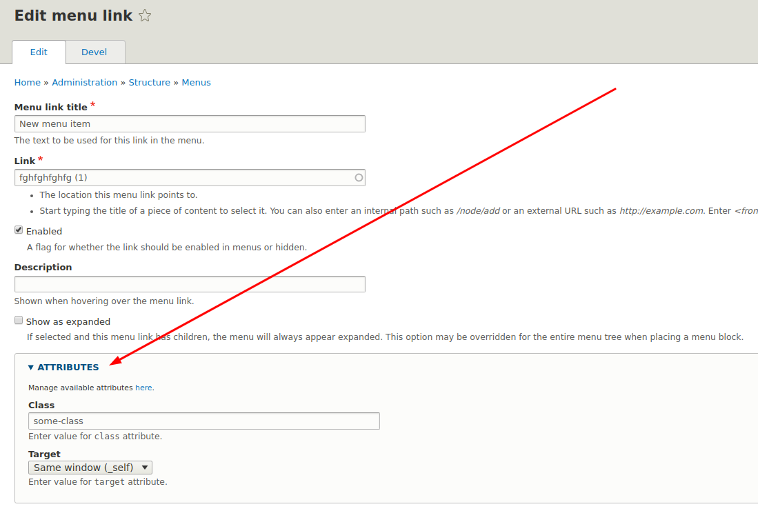 Menu link attribute UI - Drupal 8